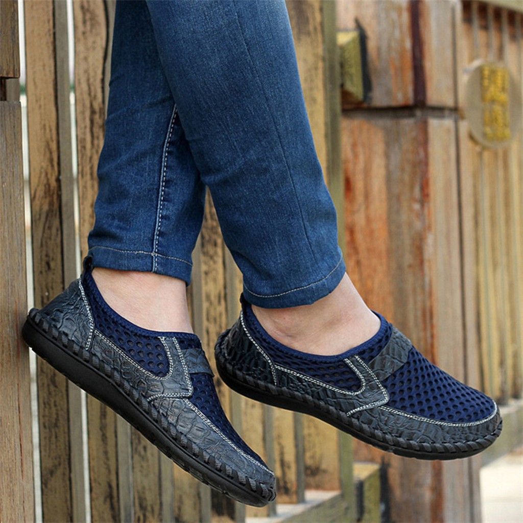 blue driving loafers