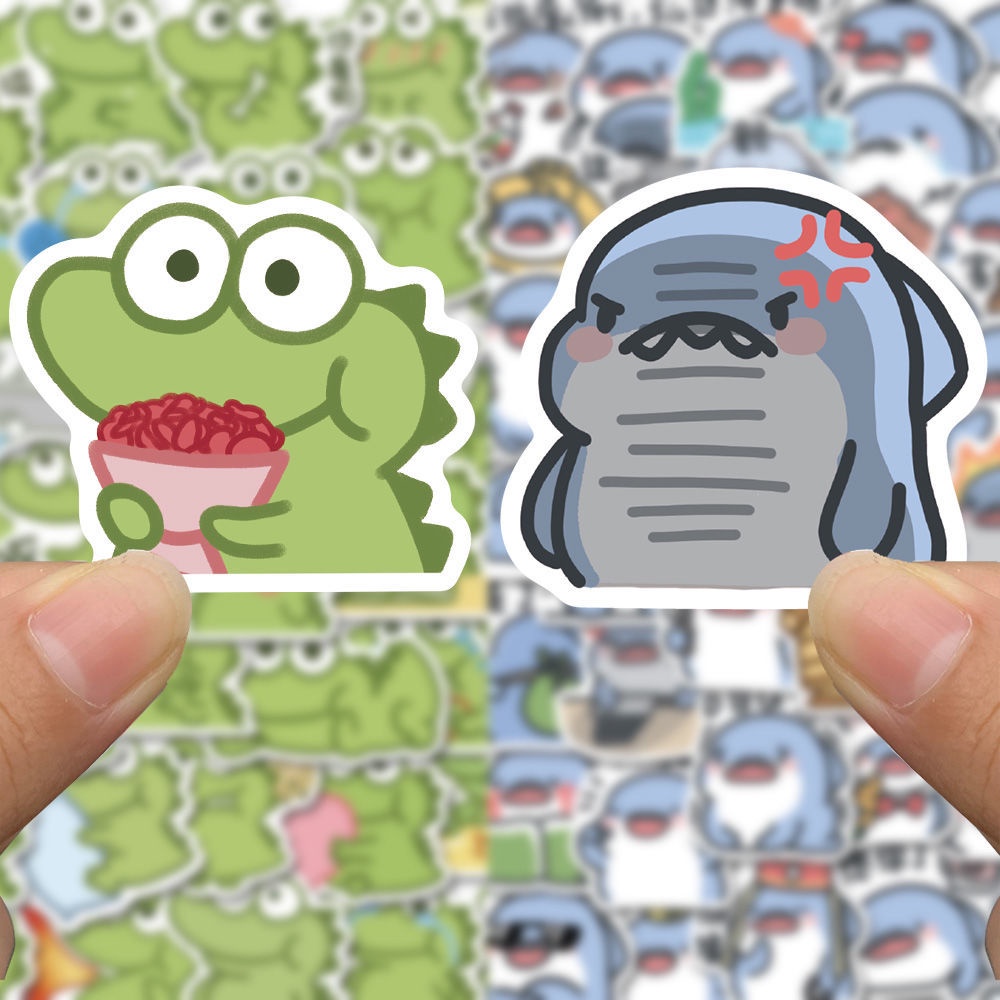 110 Pieces Fat Shark/Matcha Dan Emoji Pack Cartoon Cute Handbook Stickers Funny Waterproof Graffiti
