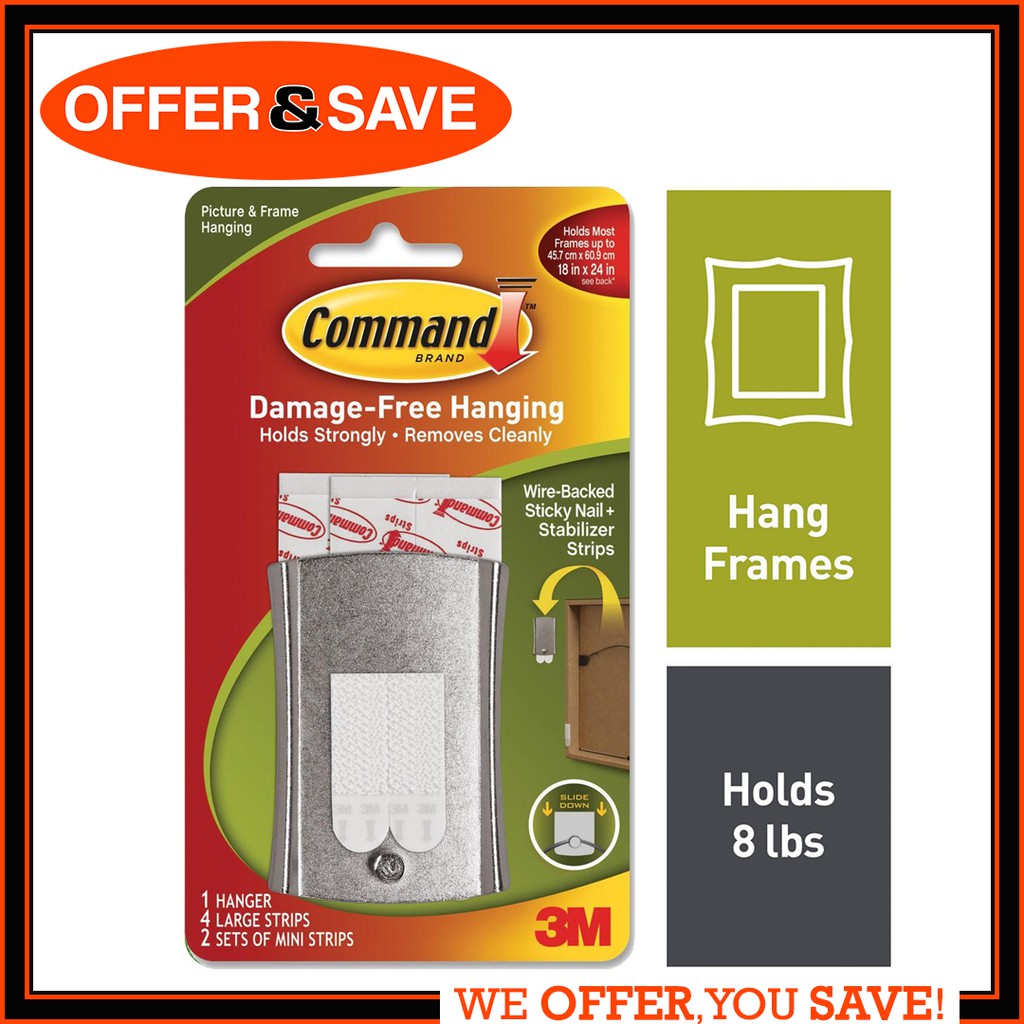 3M Command Sticky Nail WireBack Picture Frame Hanger Kit 17048