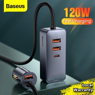 Baseus 120W Car Charger USB Type C Multi-port Fast Charge QC 3.0 PD 3.0  Car Charger With Extension Cord