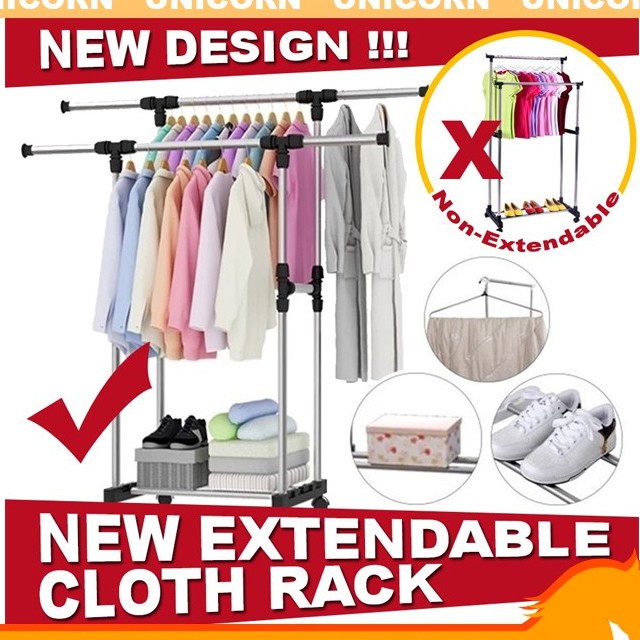 Rak Sangkut Gantung Pakaian Baju Dua Baris Jimat Ruang Rak Sangkut Gantung Pakaian Baju Dua Baris Jimat Ruang