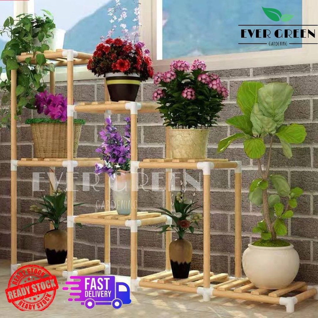 Rak Pasu Bunga Bertingkat Natural Solid Wood Flower Garden Rack Rak Pasu Potted Plant Stand Shelve Garden Shopee Singapore