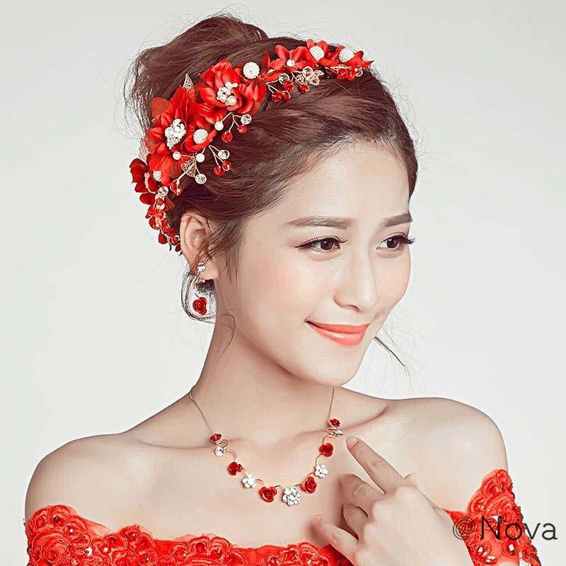 Nova Bride Head Flower Crystal Plum Korean Wedding Headdress