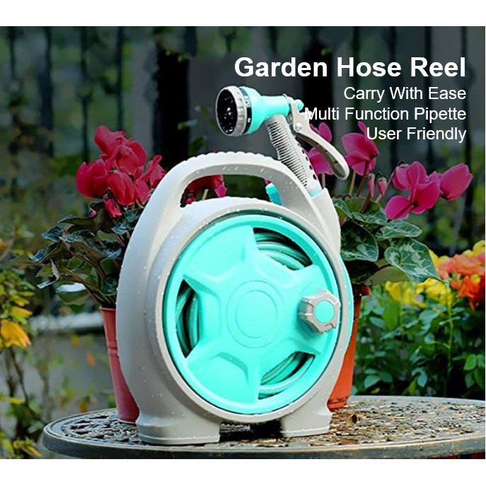 Retractable Garden Hose Reel With 6 Adjustable Sprayer Nozzle Dual Size Connector 15m Water Garage Tool Car Cleanin Shopee Singapore