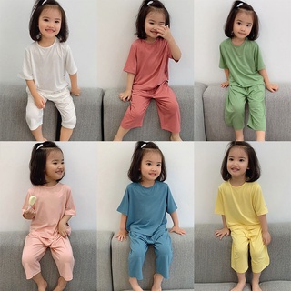 Summer Girls Boys Cotton Pajamas Children's Modal Air-conditioning Clothing Loose Thin Soft Home Service