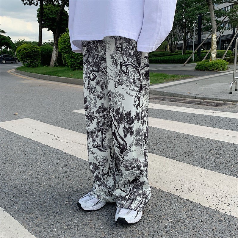 Image of ∈spring and summer new style Korean loose Chinese ink painting tie-dye printed pants women s casual all-match wide-l #5