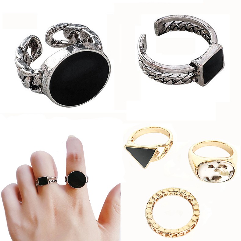 Image of XiaoboACC 2/3/4/5/7Pcs Korean Fashion Geometric Index Finger Rings Ring Set #0