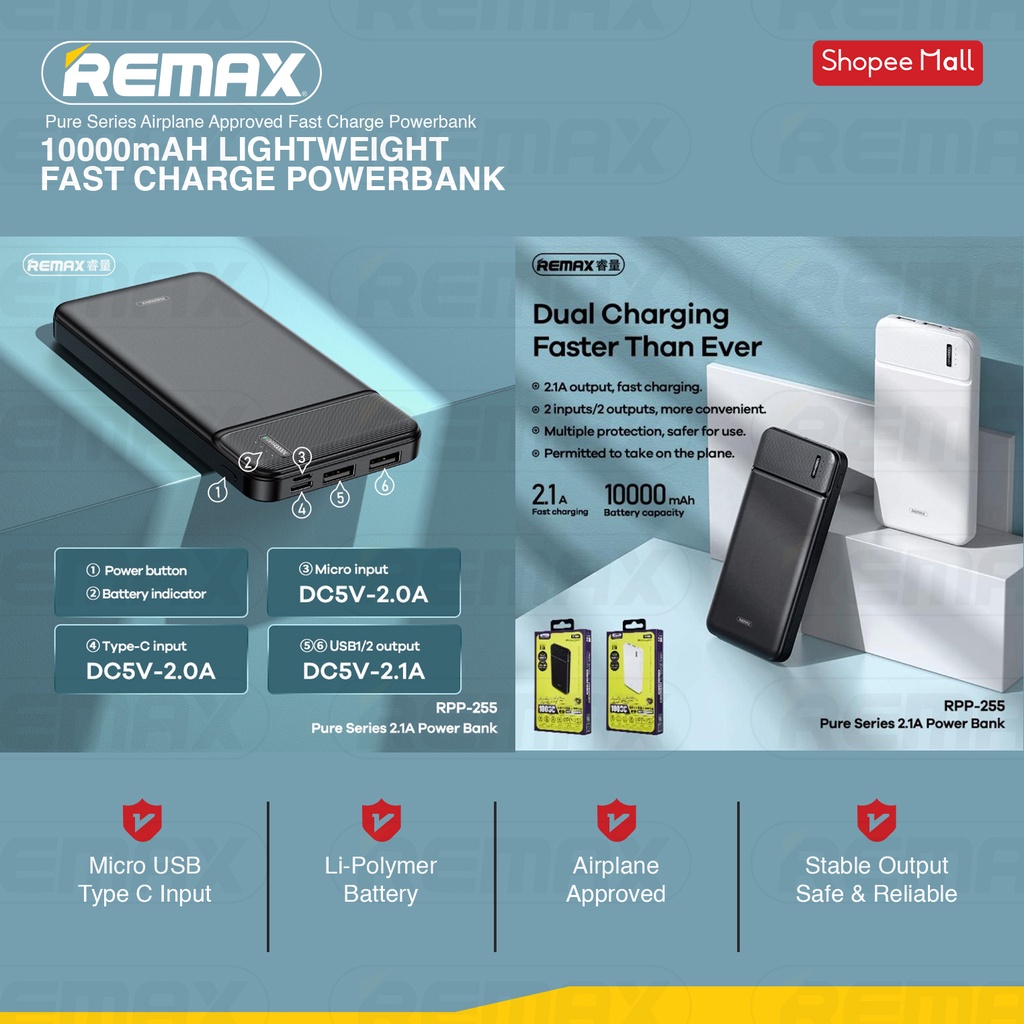 [Remax Energy] RPP-255 10000mAh Airplane Approved Lightweight Fast Charge Powerbank