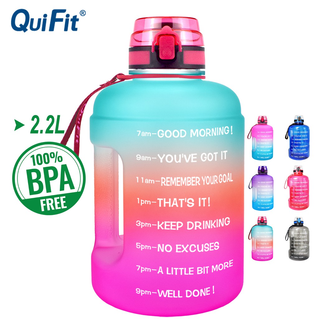 QuiFit 2.2L Gallon Water Bottle With Locking Flip-Flop Lid Sport Gym ...