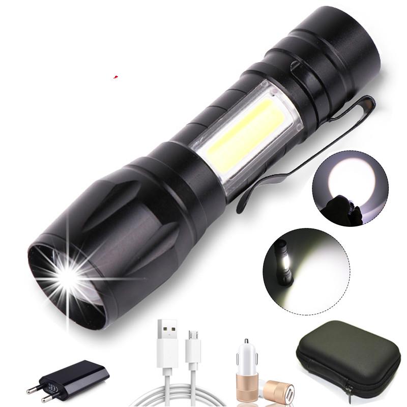 Hot T6 COB Zoomable Light Lamp Torch with LED Flashlight 18650 USB Rechargeable