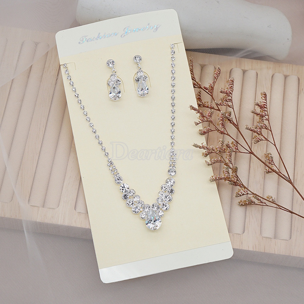 Image of Fashion Bright Full Diamond Zircon Water Drop Necklace Earrings Set Bridal Wedding Jewelry #7