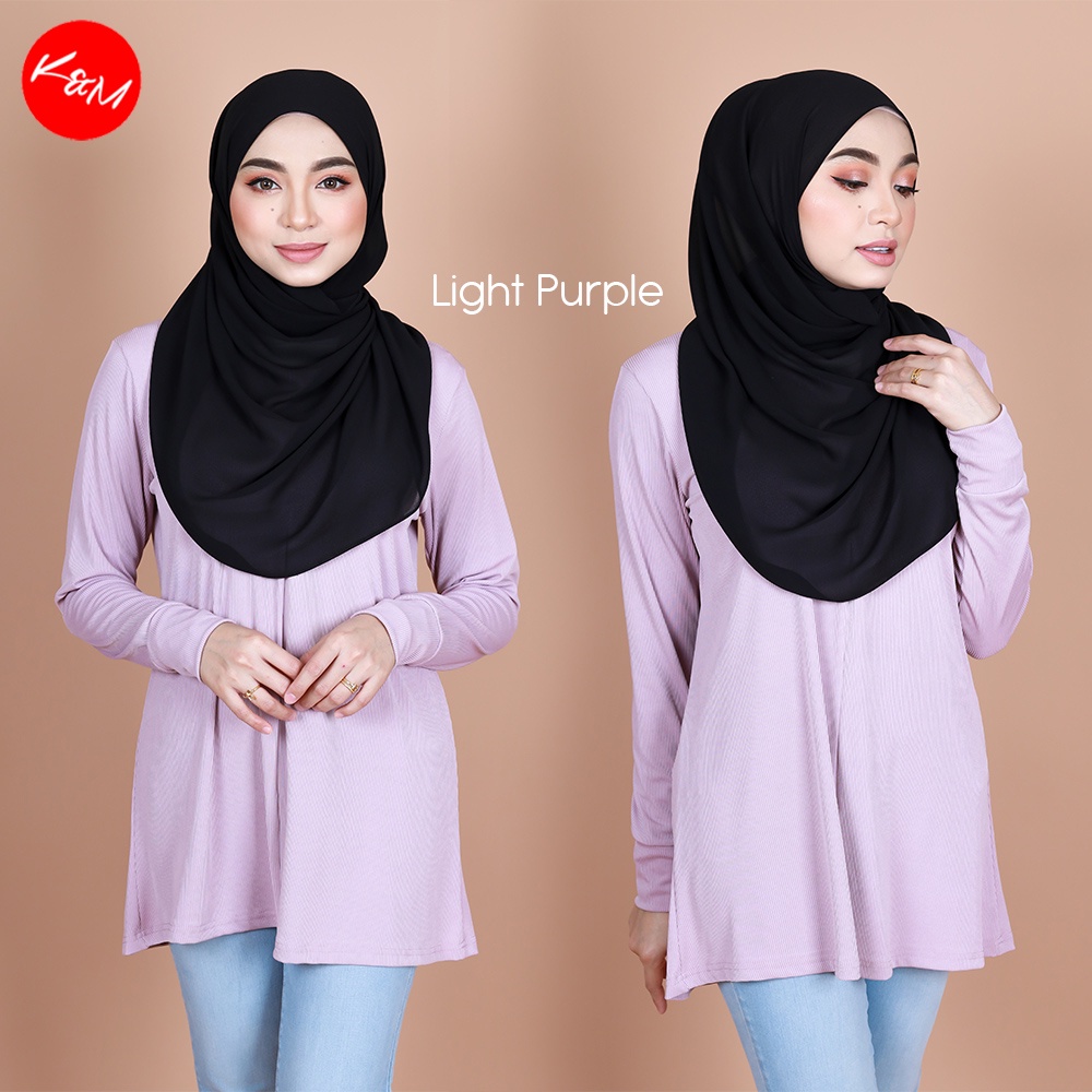 Km Women Faridah Front Zip Plain Color Blouse Muslimah Baju Wanita B34680 Shopee Singapore