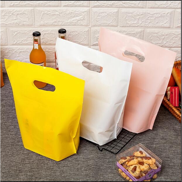 50pcs Solid Color Plastic Handle Bag For Food Cake Bread Packaging Bag Party Food Snack Storage Take Away Bags Wrapping Shopee Singapore
