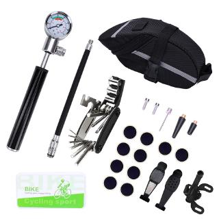 Portable Bicycle High-Pressure Hand Air Pump with Gauge Bike Glueless Puncture Tire Repair Tool Kit Fits Presta Schrader Valves #0