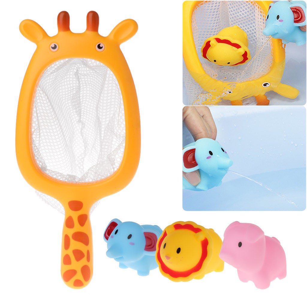 4pcs Bath Little Animals Floating Water Toys w// Fishing Net Children Toy 8C