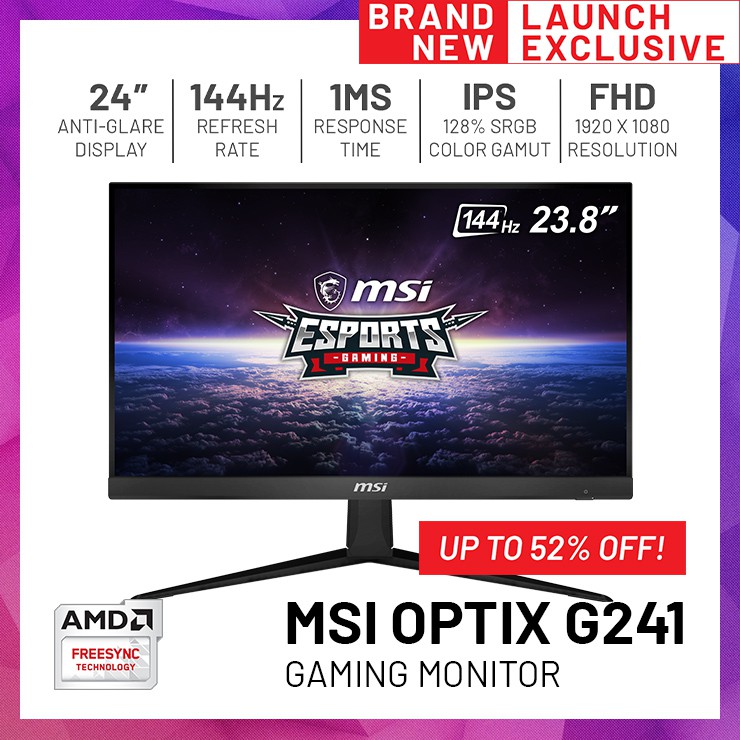 Msi Optix G241 24 144hz Ips 1ms 128 Srgb Fhd 19 X 1080 Freesync Gaming Monitor Shopee Singapore