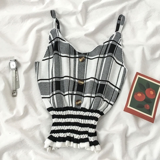 Image of thu nhỏ Fashion stripe Casual Camisole Women's Sexy Tops Knitted Bottome Sleeveless Crop Tops #1