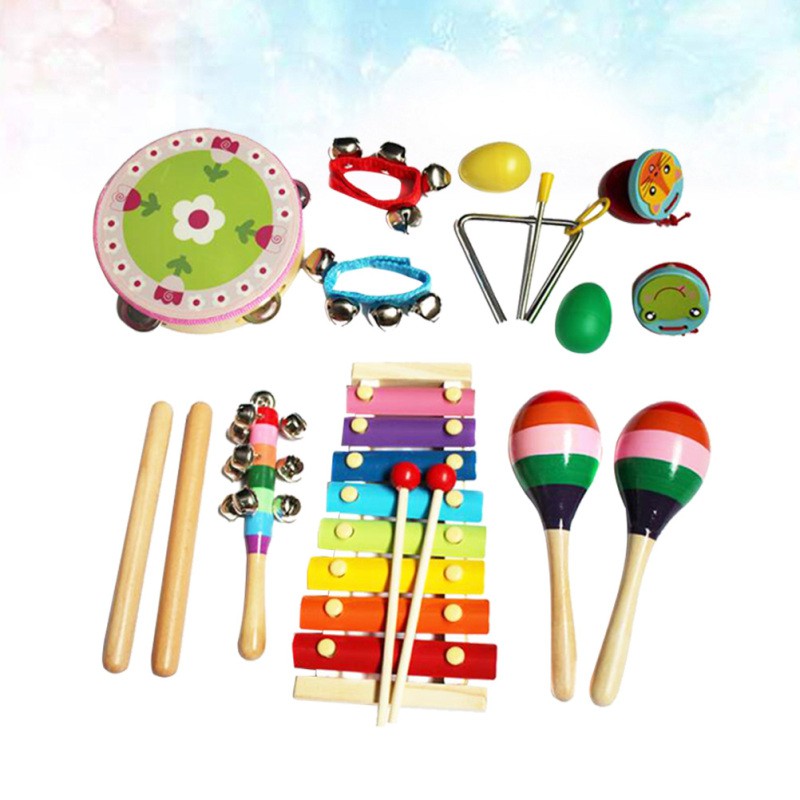 14Pc Kids Percussion Instrument Set Early Education Wooden Musical ...