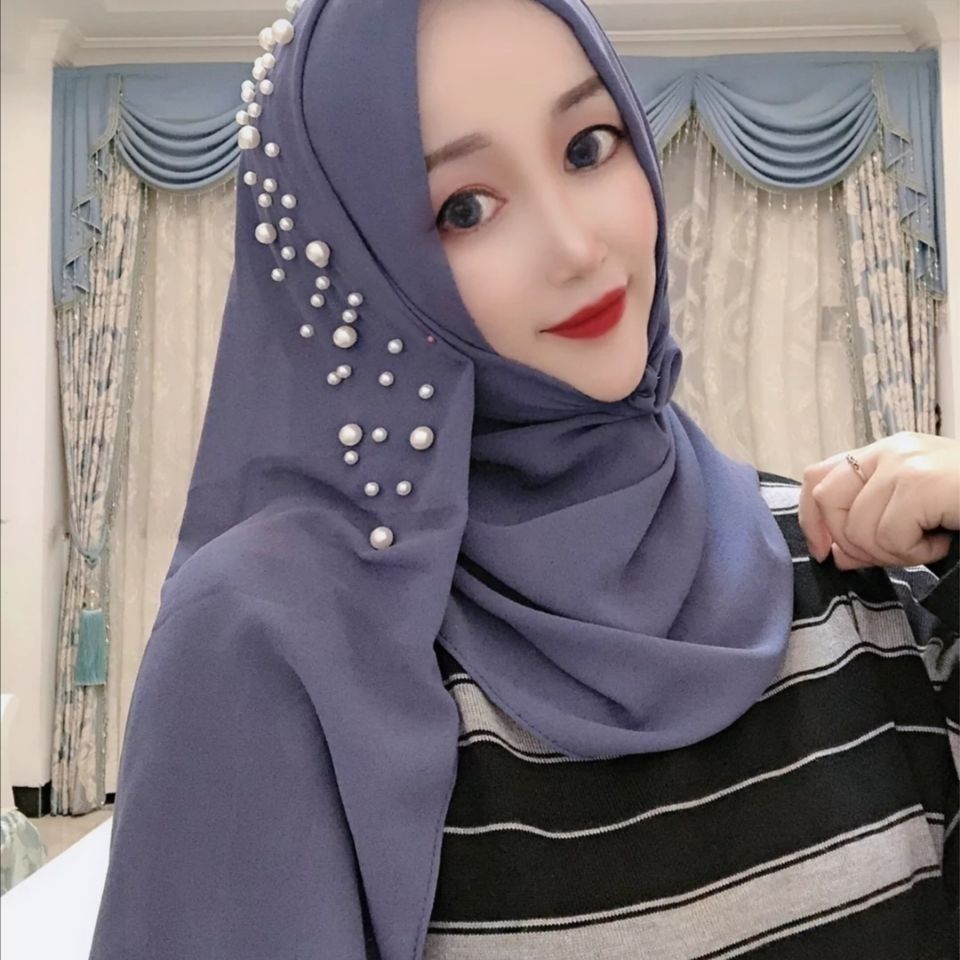 Size White Pearl Muslim Scarf Chiffon Long Scarf Malay Long Scarf Hui Women S Headscarf Hijab Scarf Shopee Singapore