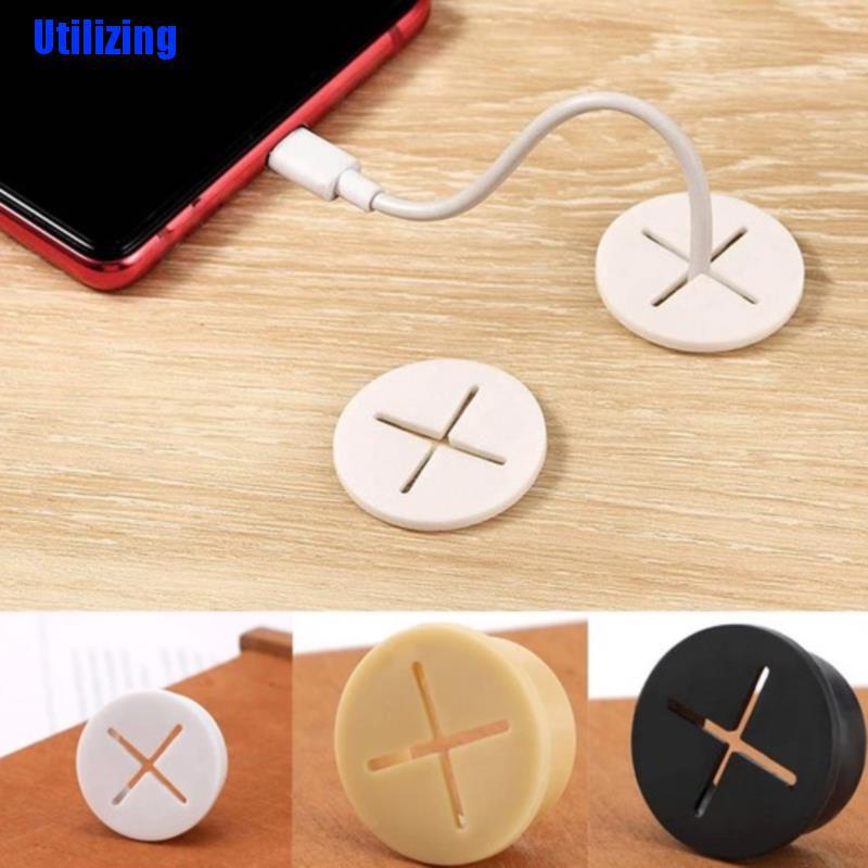 UTZN 2Pcs Flexible Silicone Cable Hole Cover Desk Cord Grommet Rubber