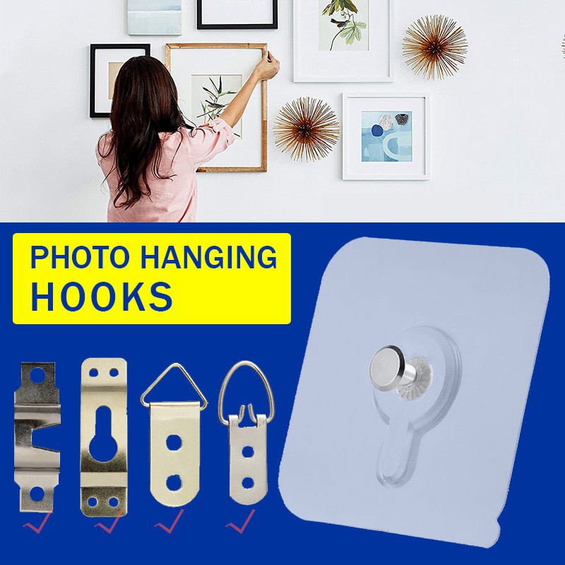 6pcs Photo Frame Hook No Drill Picture Wall Hooks Self Adhesive Picture Hanging Kit for Photo Painting Poster Clock