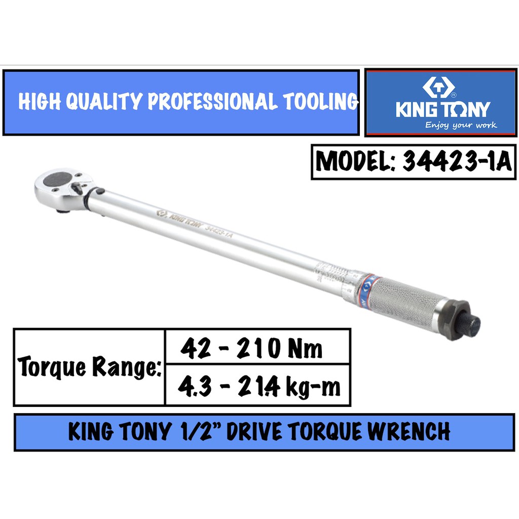 King Tony 1/2inch Sq Dr 42210Nm Torque Wrench with Factory Calibration