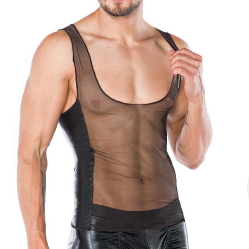 Sexy Men Tank Tops Transparent Mesh 