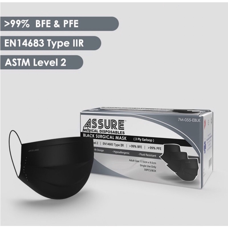 Assure Black Surgical Face Mask for Adult Medical Grade 99BFE&PFE 3