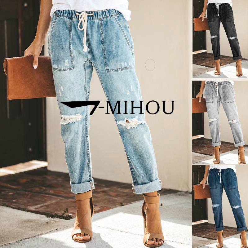 Best Quality Womens Denim Jeans Pants High Waisted Ripped Boyfriend Jeans Shopee Singapore