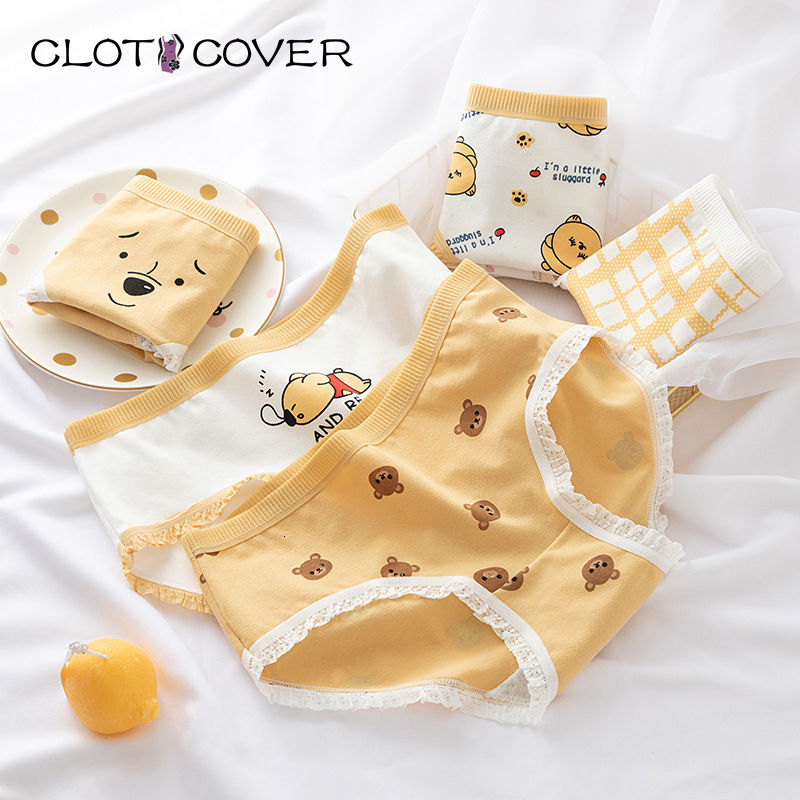 Pooh Bear Cute Bear Lace Girl Underwear Pure Cotton Midwaist Ladies