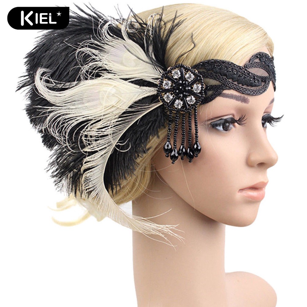 Feather Headband Bridal Gatsby Flapper 