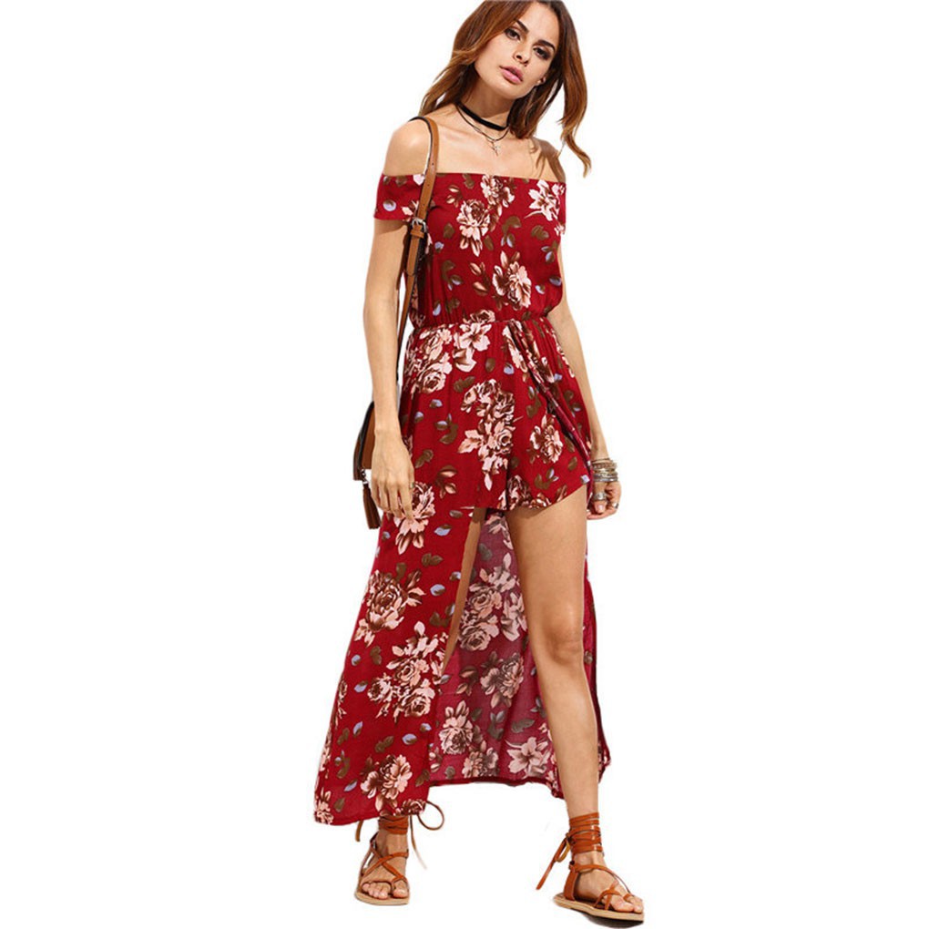 red romper maxi dress