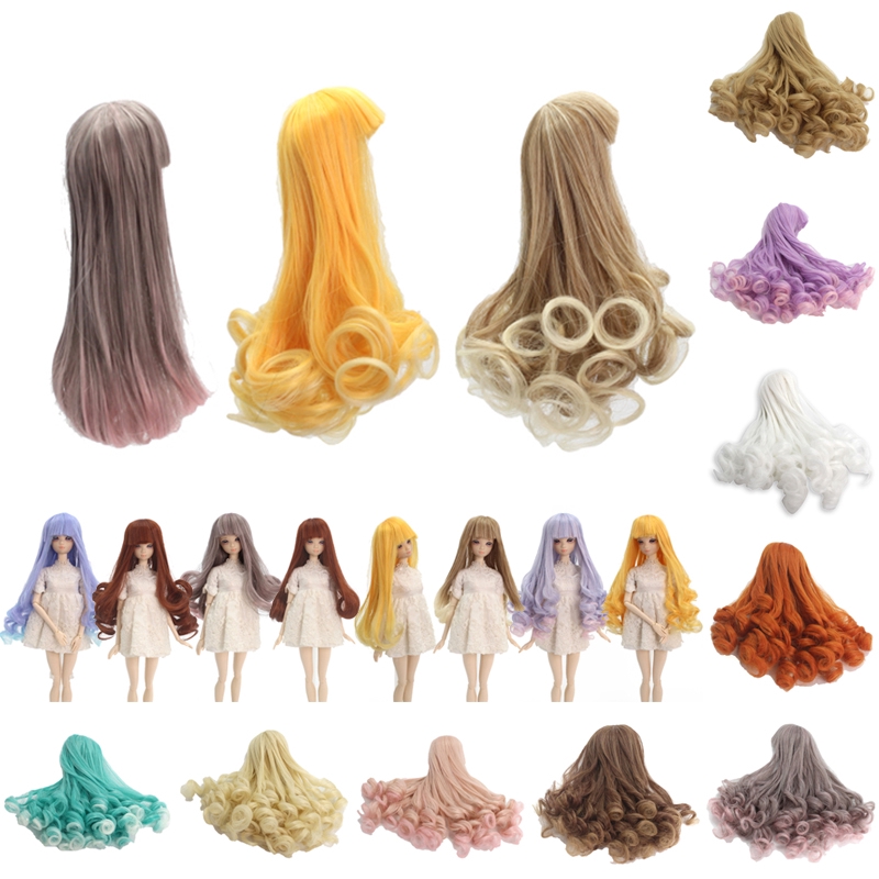 Cute Doll Full Head Curly Straight Hairstyle Wig For Girls Dolls