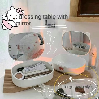 (XWJ Carnival)Cute Dressing Table Mirror Makeup Storage Box Hd Portable Jewelry Folding Vanity Desktop Decoratio