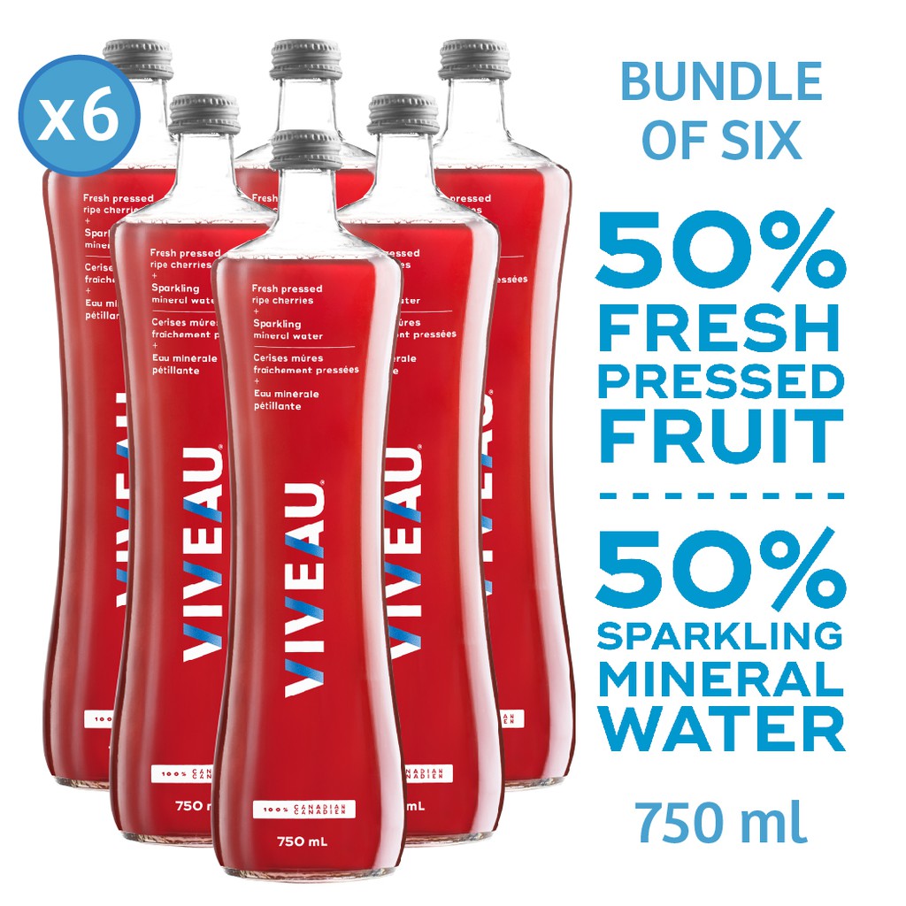 Viveau Fresh Pressed Ripe Cherries Sparkling Mineral Water 750ML x 6