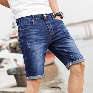 Image of Men Straight Cut Jeans Ready Stock Short Jeans Pants Youth Fashion Leisure Denim Jeans
