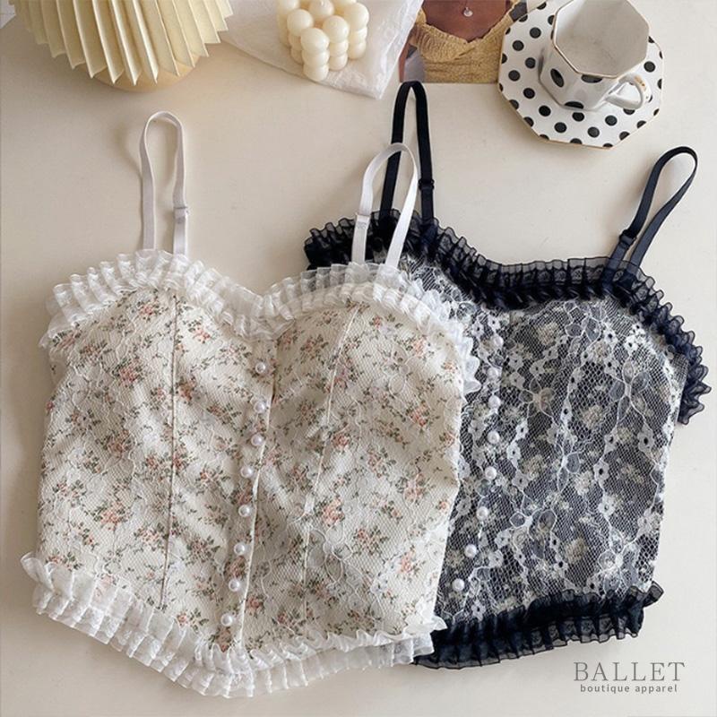 Korean Camisole Sexy Crochet Cami Top Soft Breathable Sleeveless Lace Trim Floral Print Tops