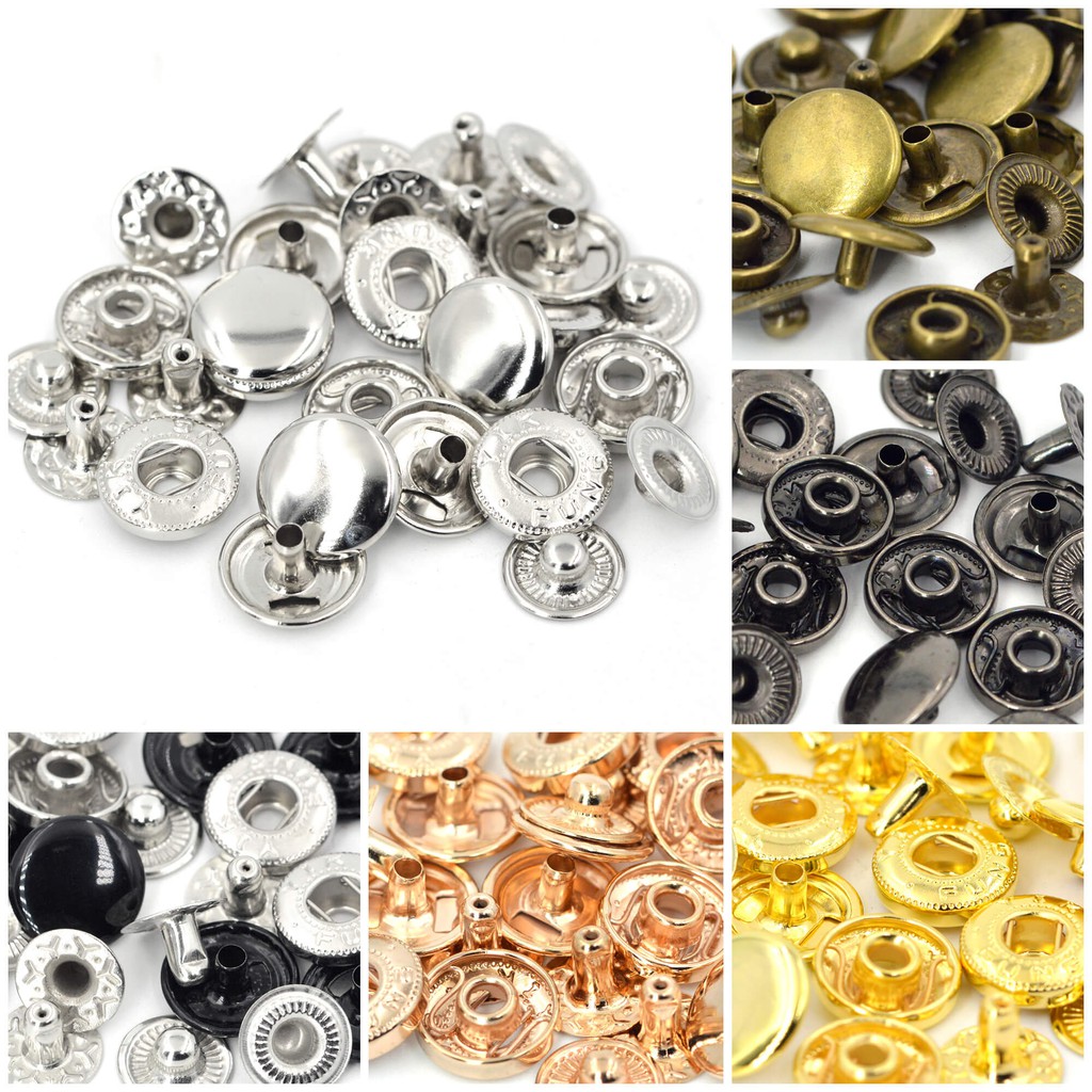 50sets Multi-Size/Color Metal Snap Fasteners Press Studs Snaps Button Sewing Accessories 10mm #655, 12.5mm #633, 15mm #831