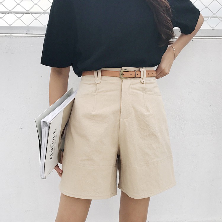 Five Pants Women Summer Korean High Waist Casual Wide Leg Pants Khaki Shorts Student Pants To Send Belt Shopee Singapore