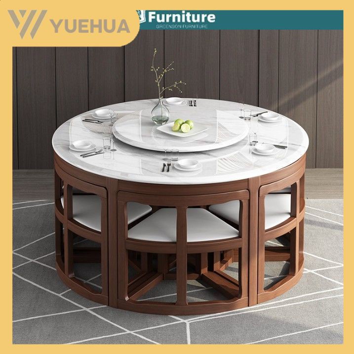 Multi Functional Marble Round Table, Round Dining Table Seats 12
