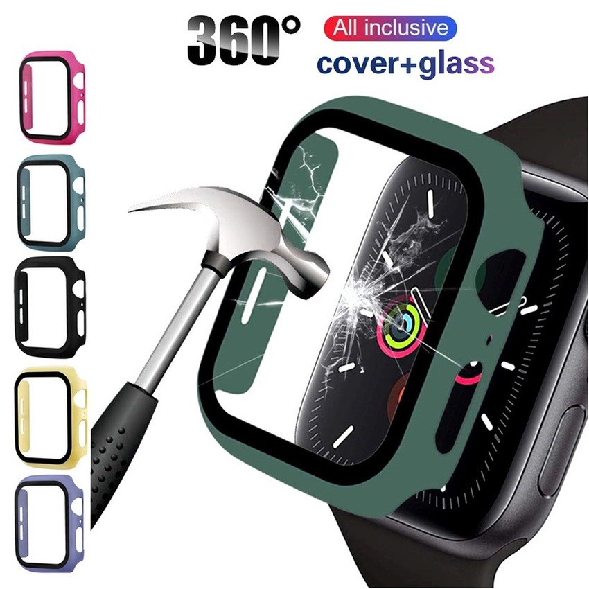 360 Full Cover Protection Tempered Glass Screen + PC Bumper Apple Watch 38 40 42 44 mm Series 5 4 3 2 1 Curved Edge Frame Screen Protector