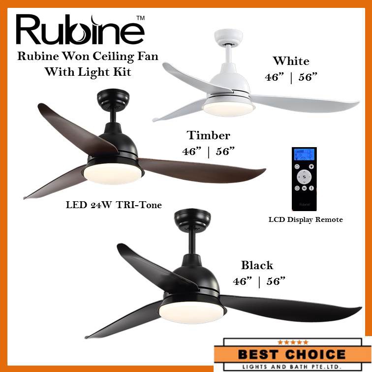 Free Basic Installation! Rubine Won Series DC Ceiling Fan With LED Lights And Remote Available in 46” And 56”
