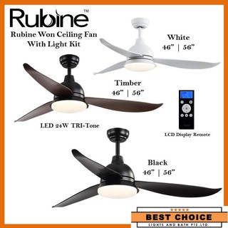 Free Basic Installation! Rubine Won Series DC Ceiling Fan With LED Lights And Remote Available in 46” And 56” #0