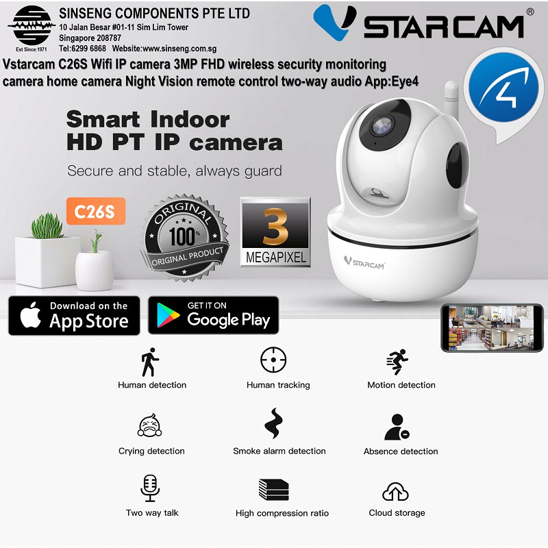 Vstarcam C26S 3MP Super HD Wireless WiFi IP Camera Night Vision P2P