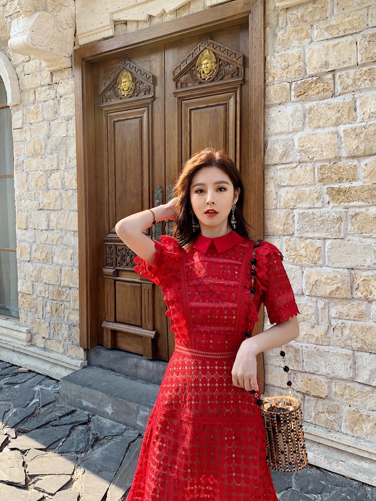 womens red lace dress