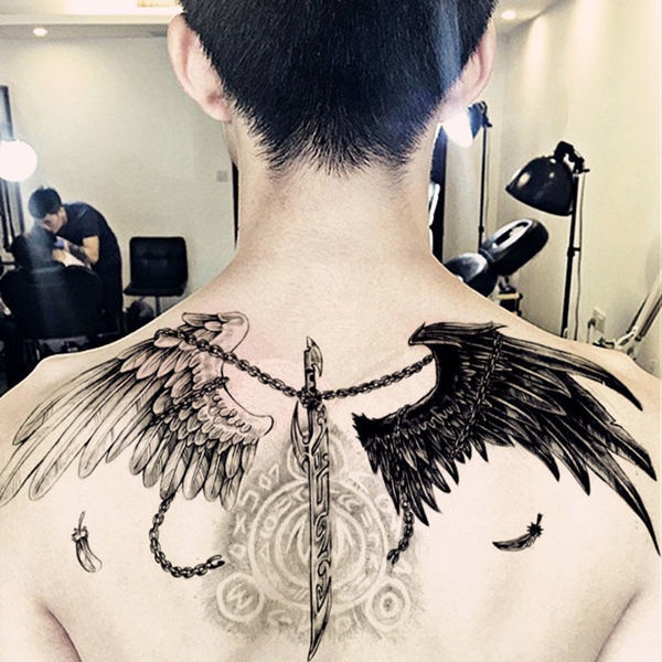 Angel cross wings tattoo stickers waterproof temporary flash tattoos full  back Ornate body art | Shopee Singapore