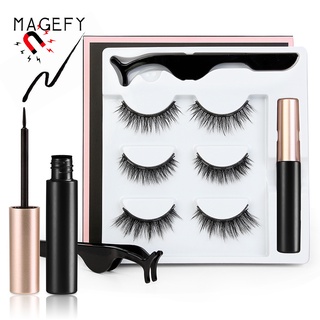 MAGEFY 3pairs Magnetic False Eyelashes Sets Magnetic Eyeliner +Tweezer Natural Makeup