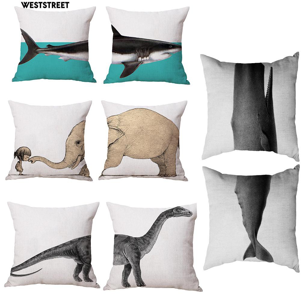 Split Pattern Shark Elephant Whale Dinosaur Pillowcase Cushion