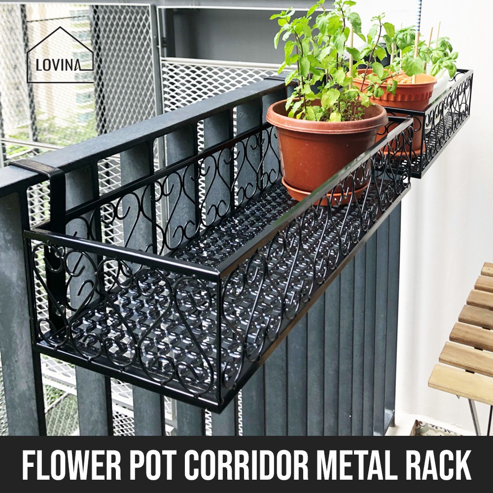1 Pack Hanging Railing Planters Flower Pot Holders Plant Iron Racks Fence Metal Potted Stand Mounted Balcony Round Plant Baskets Shelf Container Box for Indoor and Outdoor Use-Black,Garden Steel Pots 