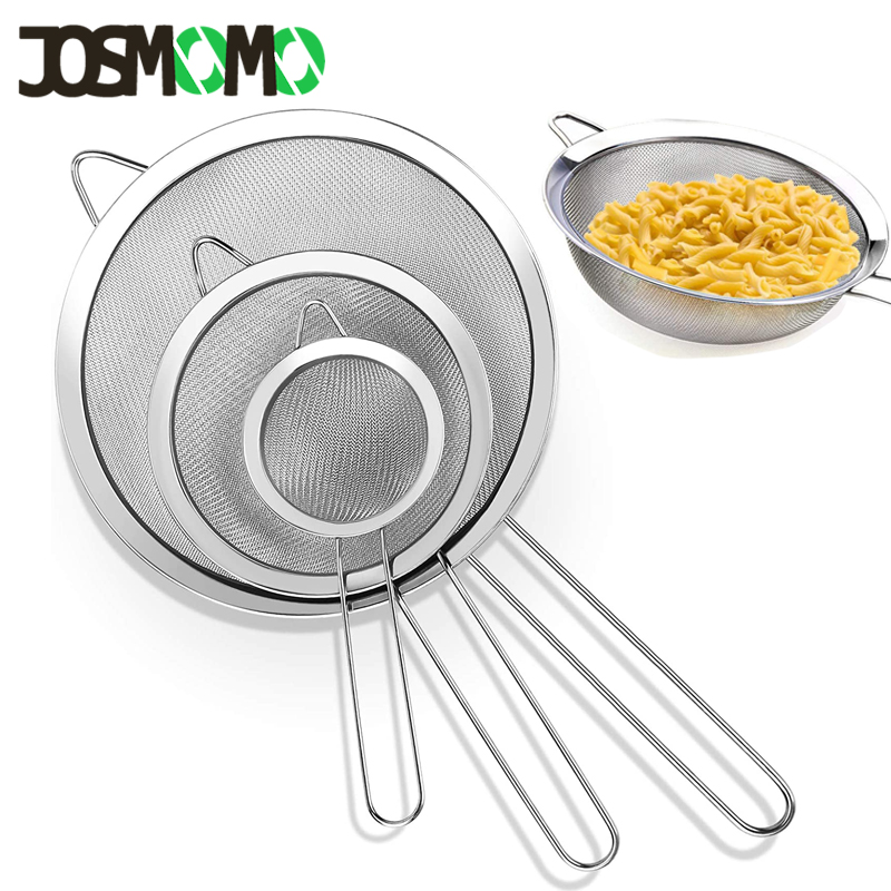 JOSMOMO 3 Pcs Super Wire Extra Fine Mesh Strainer with Handle, Small
